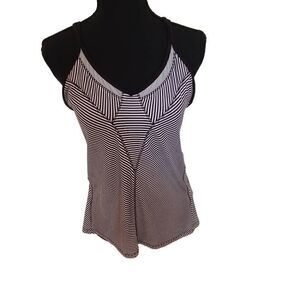 Lucky in Love Womens Black White Striped Athletic Racerback Tank Large